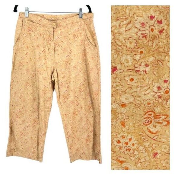 Vintage Woolrich Wicker Floral Linen Blend Crop Capri Pants Orange yellow Size 8 - Picture 1 of 12